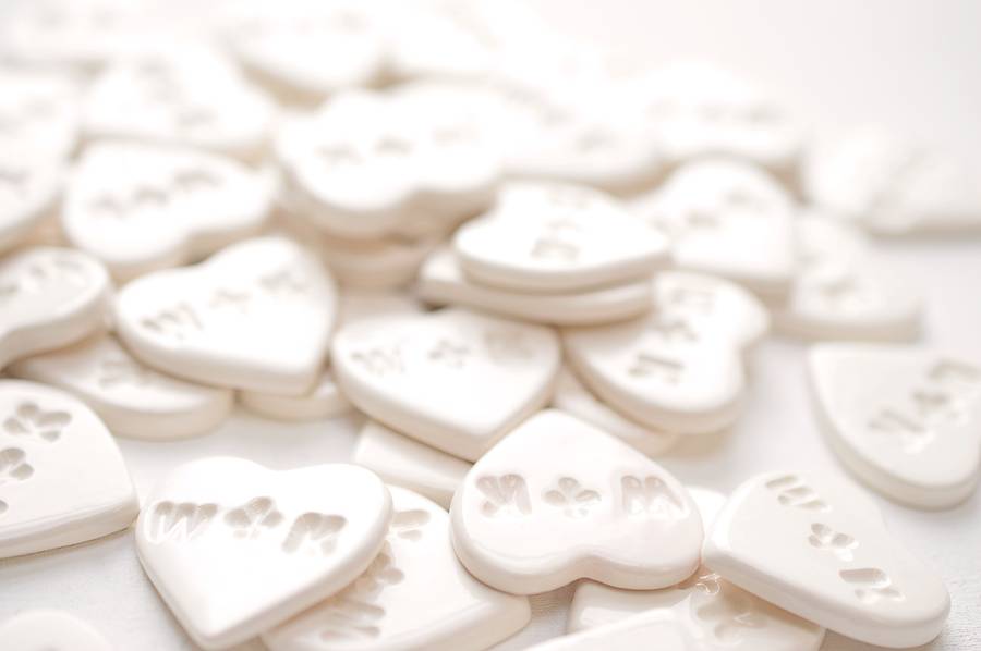 Personalised Small Ceramic Hearts Wedding Favours By Kate Charlton Personalised Small Ceramic Hearts Wedding Favours