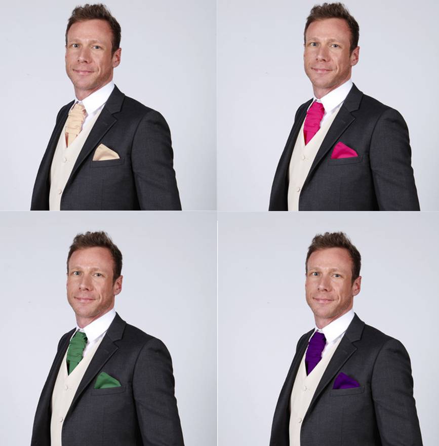 Men S Wedding Or Prom Cravat By Matchimony Notonthehighstreet Clockwise From Left Champagne Bright Pink Deep Purple Emerald Green