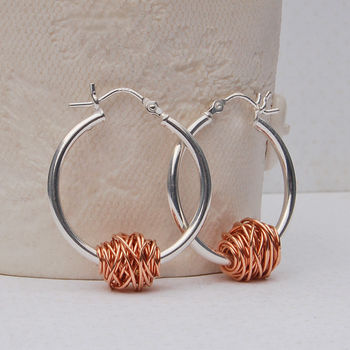 Silver And 14ct Rose Gold 'Entwined' Hoop Earrings, 2 of 5