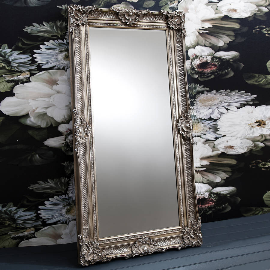 Ornate Antique Silver Floor Standing Mirror By Primrose ...