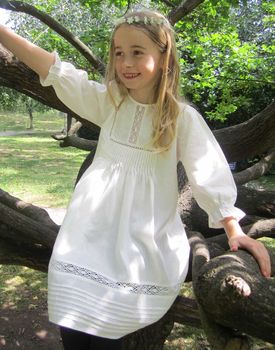 Girl's Butterfly Pintuck Cotton Dress, 3 of 3