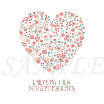 Personalised Engagement 'Floral Heart' Canvas Print, 2 of 2