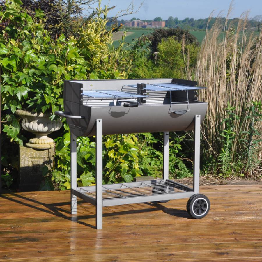 Steel Half Barrel Barbeque With Adjustable Grills By Garden Selections