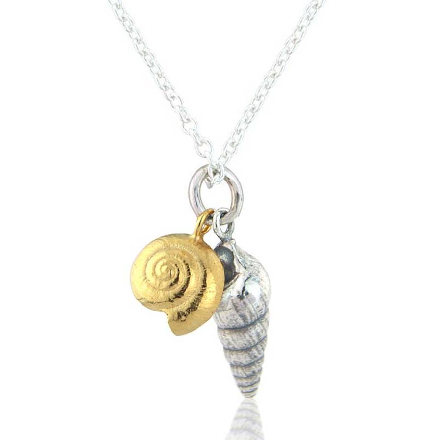 Silver And Golden Seashell Necklace And Earring Set By Charlotte Lowe