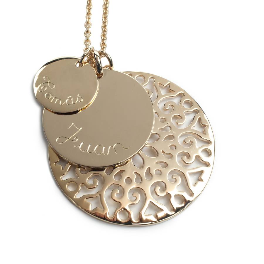 9ct Gold Lace 'Rose' Pendant With Personalised Medals By Sibylle de Baynast Jewels