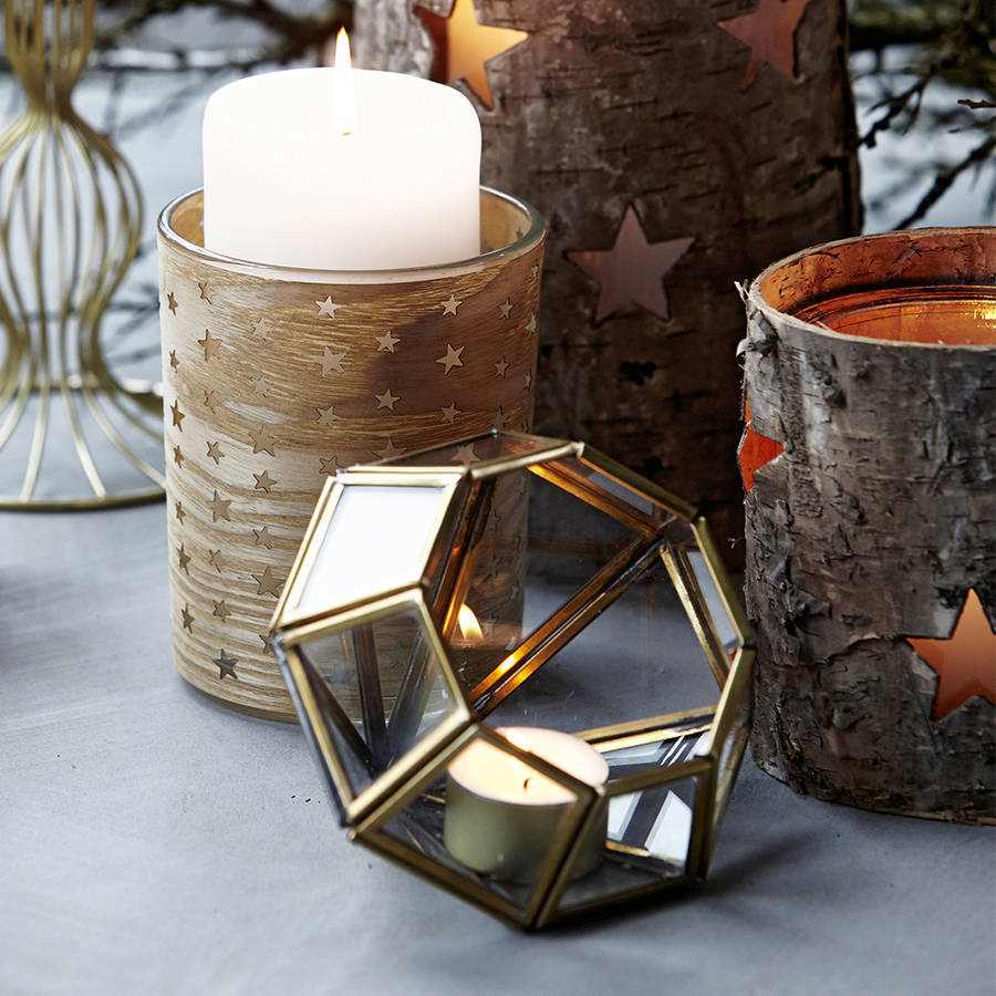 set of two brass geometric tealight holders by the little house shop