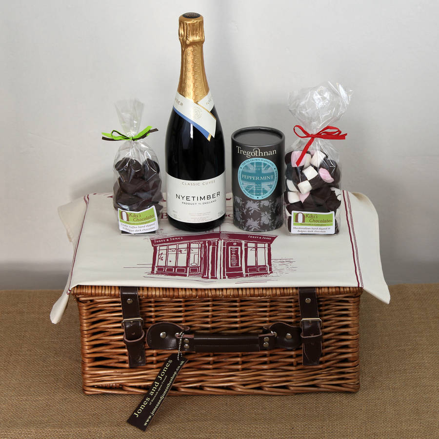 English Sparkling Wine And Chocolates Hamper Case By Jones and Jones of