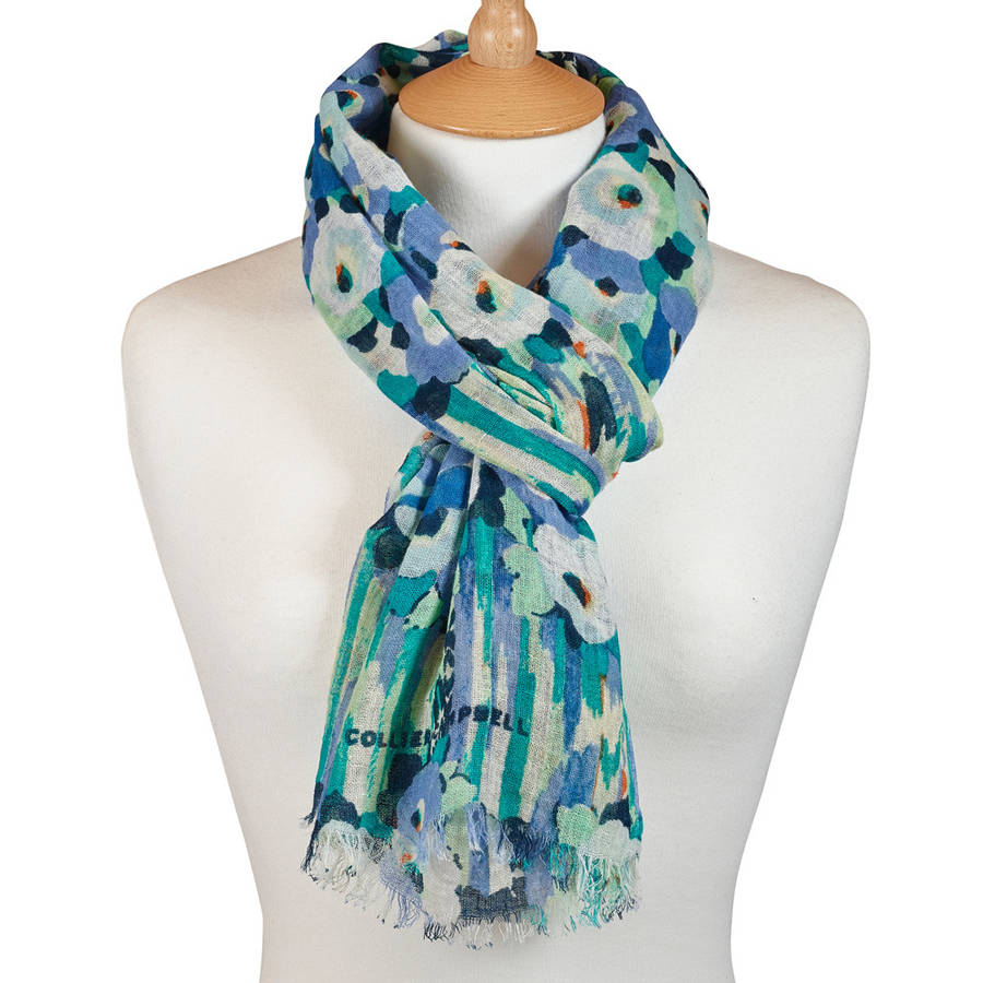 Columbia Road Blue Long Cotton/Linen Scarf By Collier Campbell