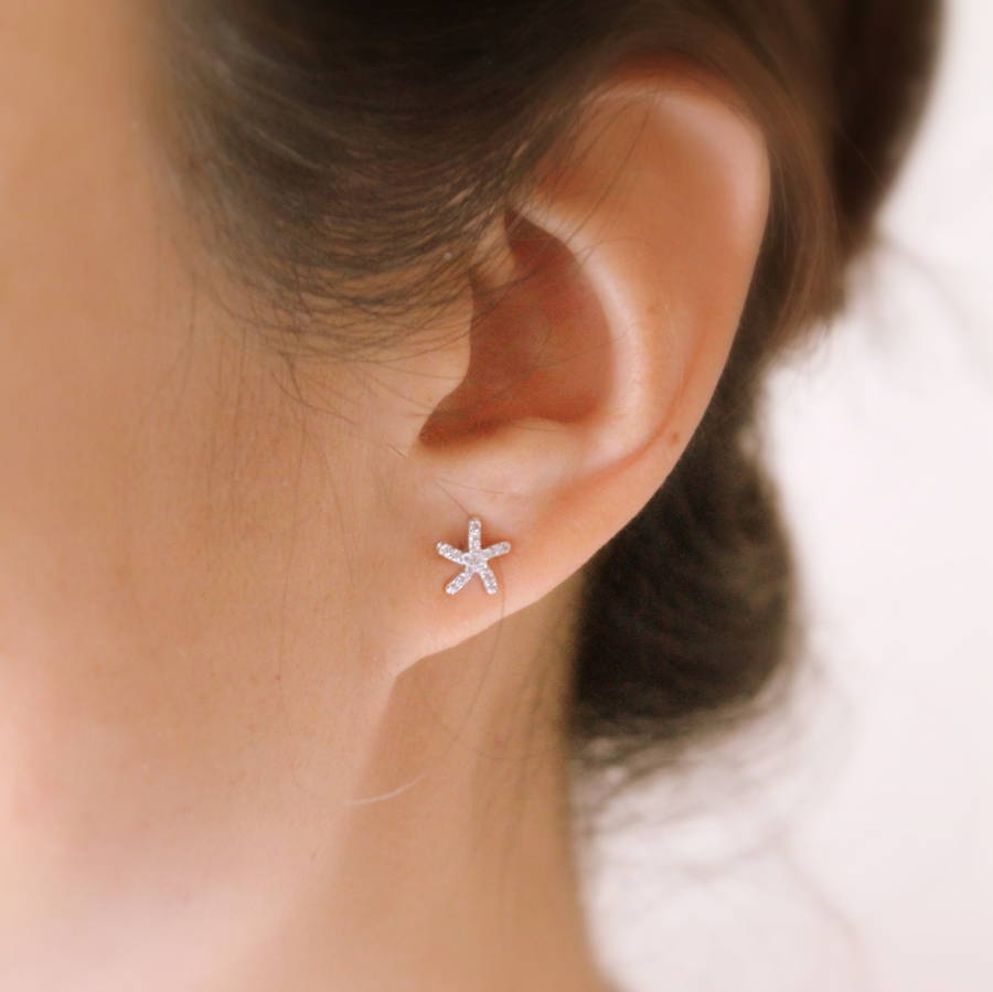 Sterling Silver Zirconia Starfish Earring Studs By Attic Sterling Silver Zirconia Starfish Earring Studs