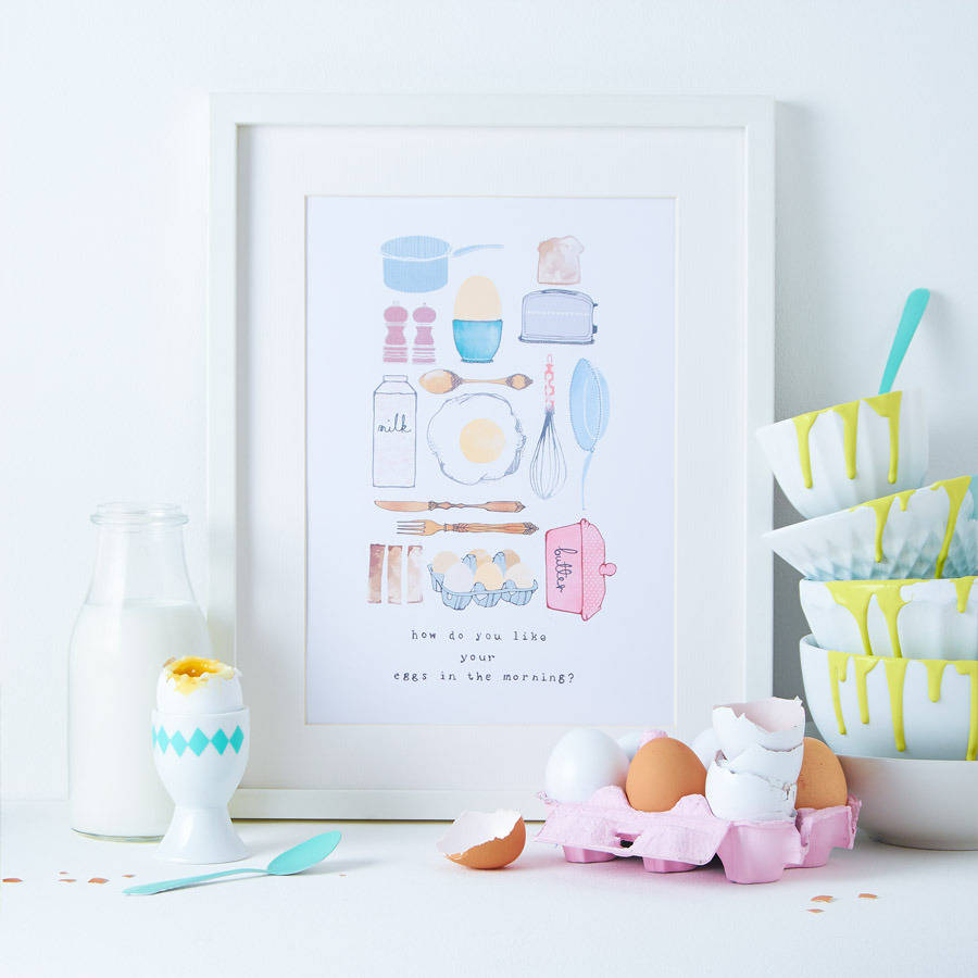 'Eggs In The Morning' Kitchen Illustration Print, 1 of 2