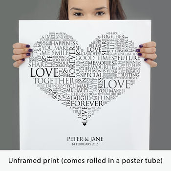 Personalised Heart Word Art Print, 8 of 10