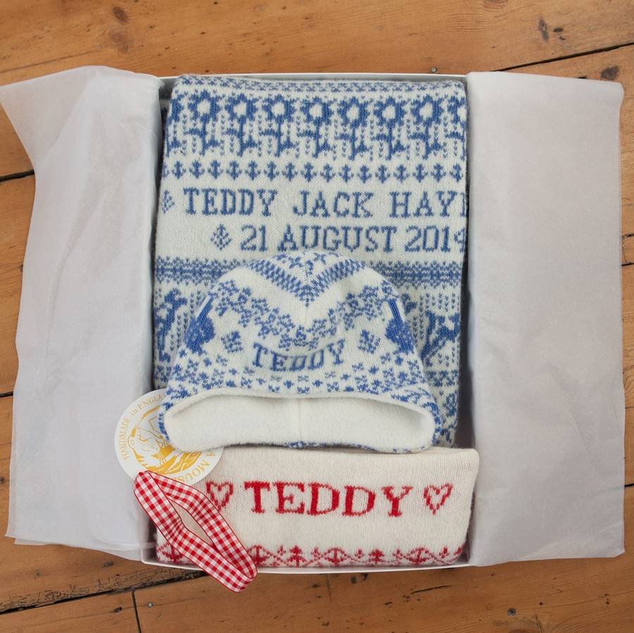 Image of Personalised Baby Gift Set, Blue/Cream/Tulip