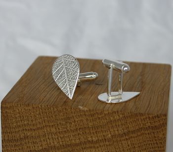 Handmade Silver Leaf Imprint Cufflinks, 3 of 3
