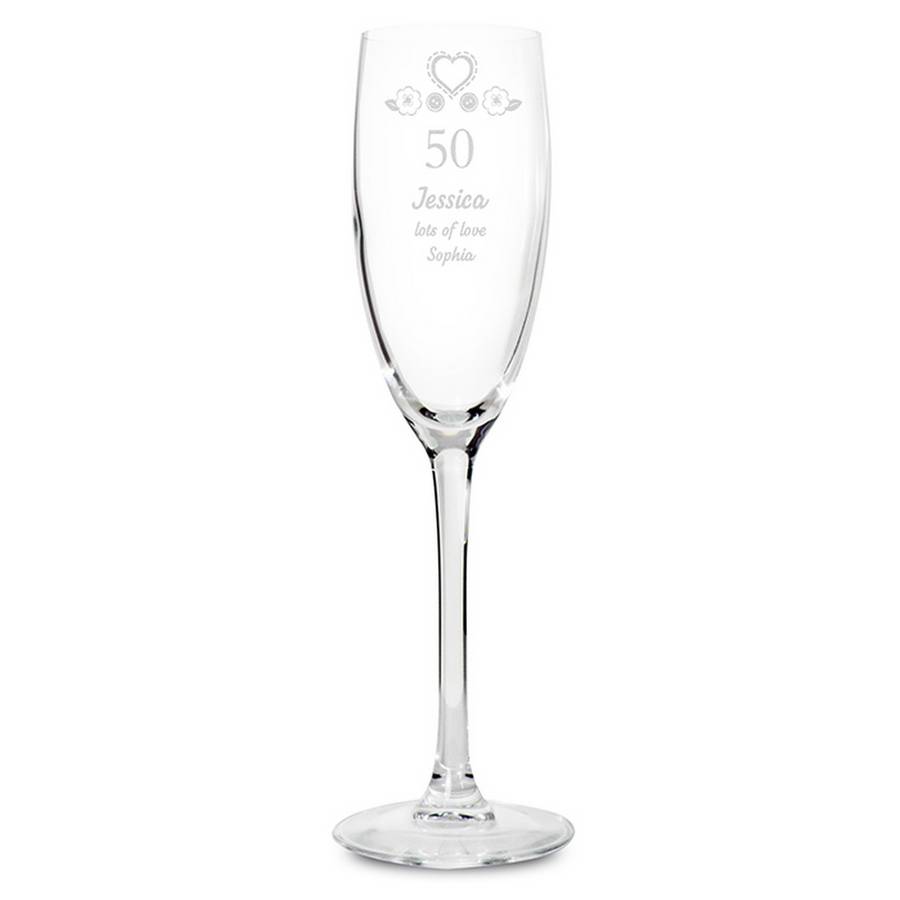 50th Birthday Heart Personalised Champagne Flute By Chalk And Cheese