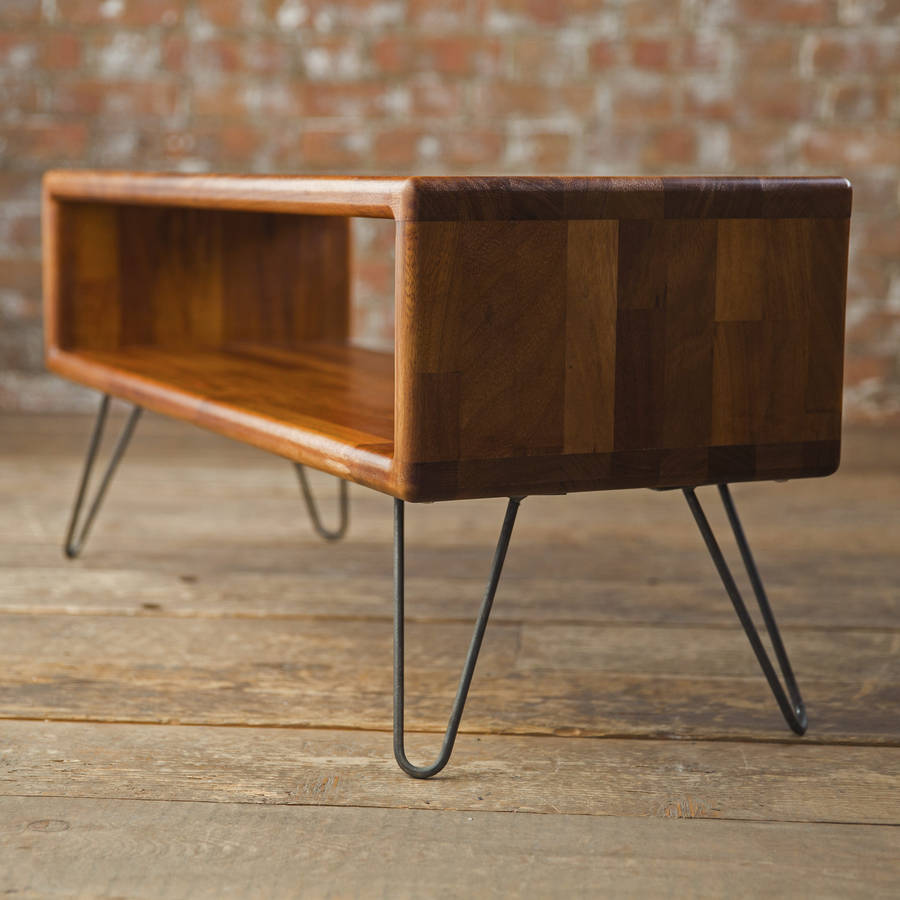 iroko midcentury modern hairpin leg tv stand by biggs & quail