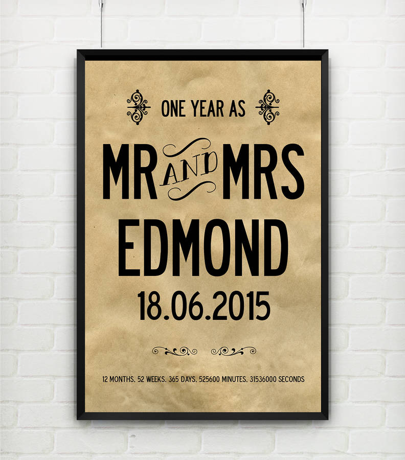 First Wedding Anniversary Personalised Name/Date Print By ...