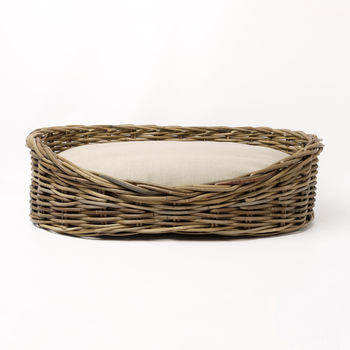 Greywash Oval Rattan Dog Basket And Mattress Set, 3 of 8