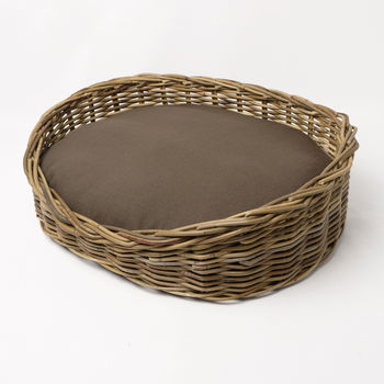 Greywash Oval Rattan Dog Basket And Mattress Set, 4 of 8