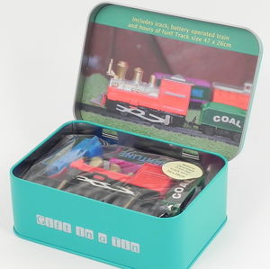 mini train set in a tin
