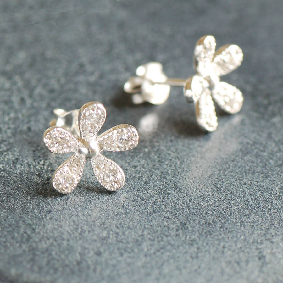 Sterling Silver Daisy Earrings By Highland Angel Sterling Silver Daisy Earrings