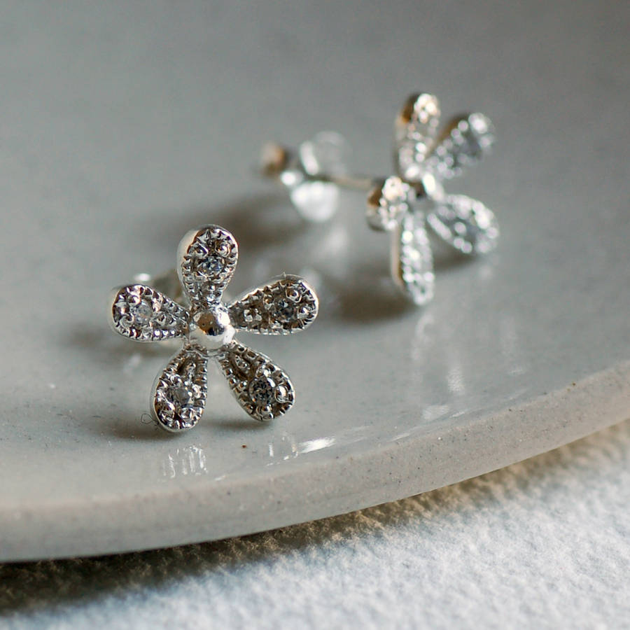 Sterling Silver Daisy Earrings By Highland Angel