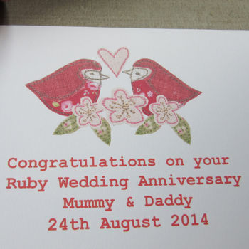 Personalised Love Bird Ruby Wedding Anniversary Card, 2 of 3