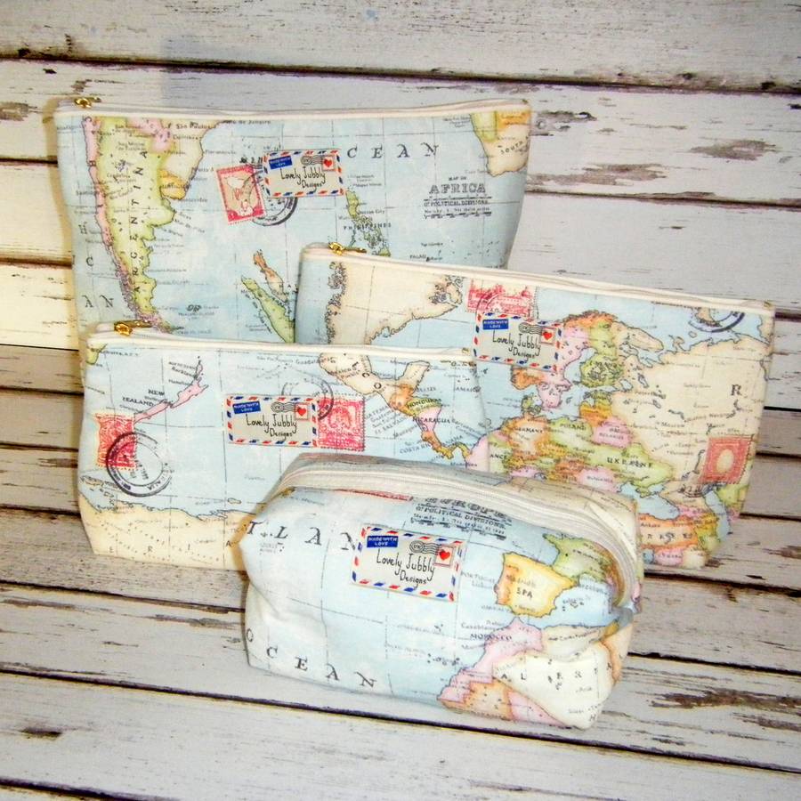 World Map Travel Gift Makeup Toiletry Wash Bag By Lovely Jubbly Designs | 0