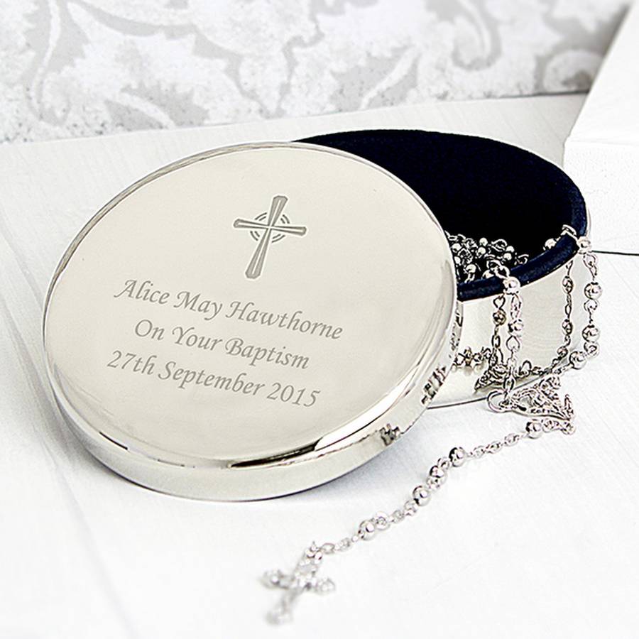 On Your Baptism Cross Round Keepsake Trinket Box By Chalk And Cheese
