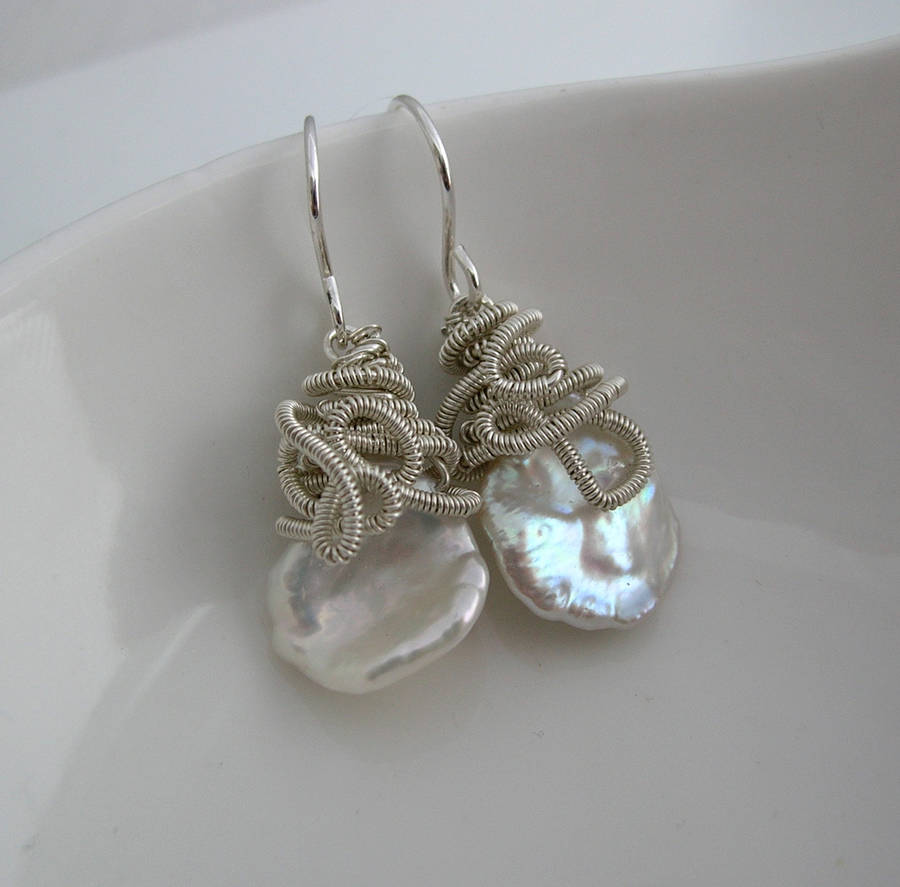 Keshi Pearl Drop Earrings In Sterling Silver By Sarah Keshi Pearl Drop Earrings In Sterling Silver