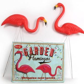 A Set Of Two Plastic Garden Flamingos By Frolic and Cheer