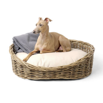 Greywash Oval Rattan Dog Basket And Mattress Set, 2 of 8