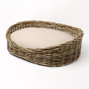 Greywash Oval Rattan Dog Basket And Mattress Set, 5 of 8