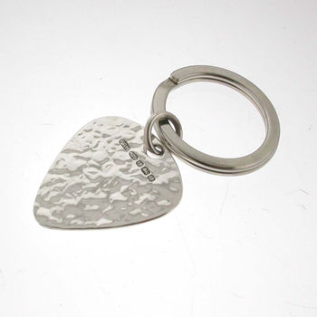 Personalised Hammered Effect Silver Plectrum Keyring, 3 of 7
