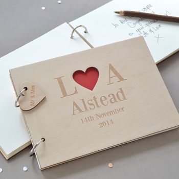 Personalised Heart Initials Wooden Guest Book, 2 of 6