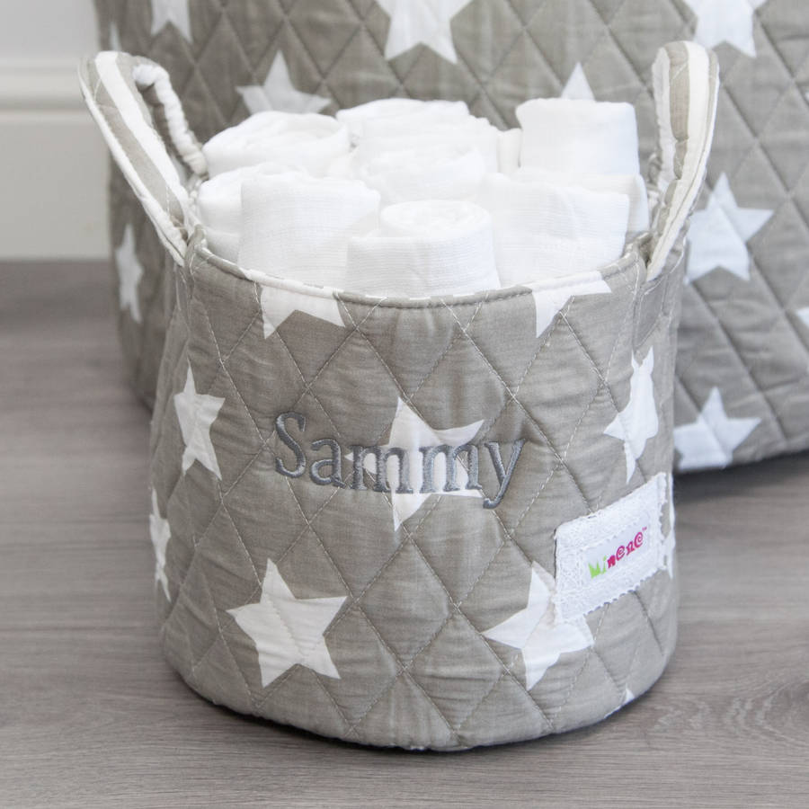personalised small grey star storage basket by my 1st years