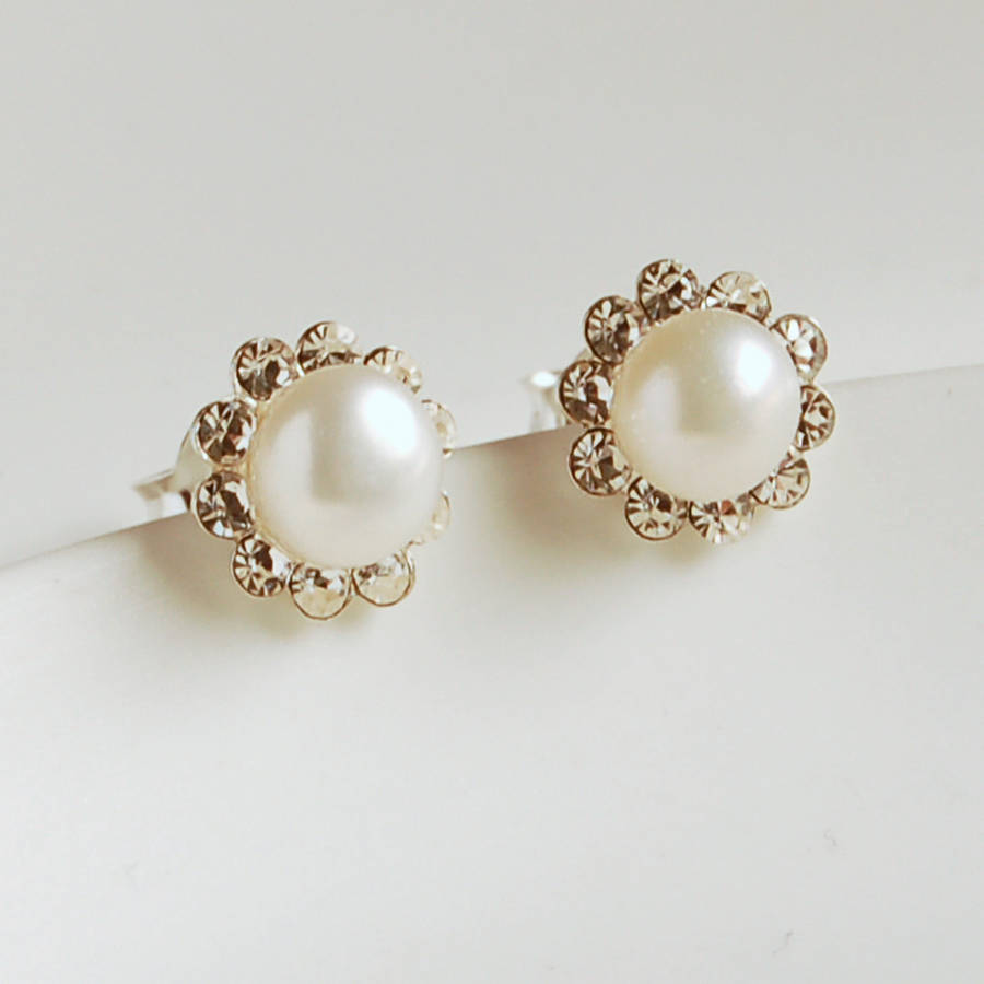 pearl and diamante stud earrings by highland angel | notonthehighstreet.com