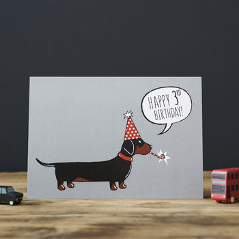 Dachshund / Sausage Dog 3rd Birthday Card, 2 of 2