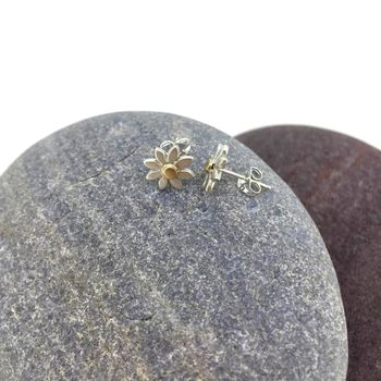 Silver And Yellow Gold Daisy Stud Earrings, 2 of 3