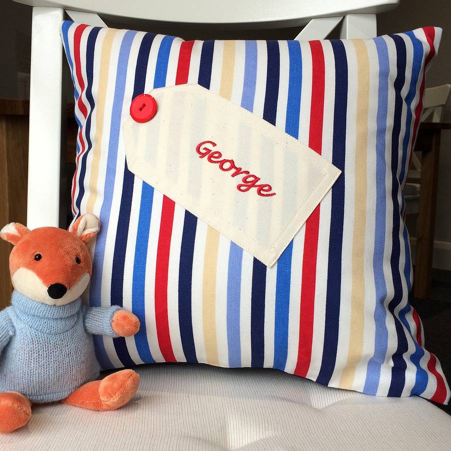 Personalised Kids Name Cushions In Blue By The Alphabet Gift Shop