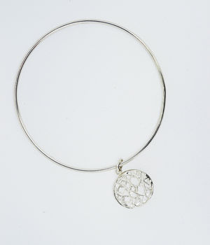 Silver Bangle With Circular Pillow Charm, 2 of 3