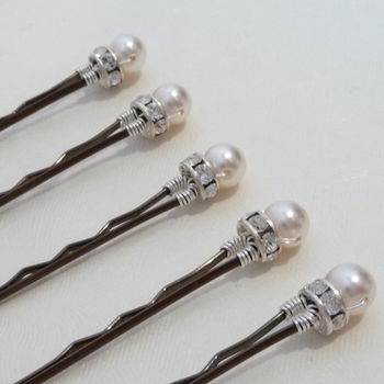Set Of Five Pearl And Rhinestone Hair Grips, 2 of 4