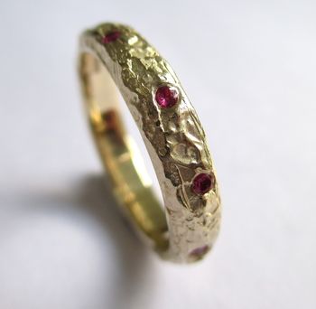 Solid Gold And Rubies Textured Band, 3 of 4