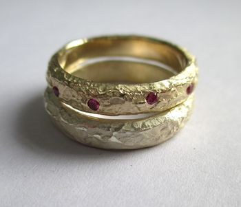 Solid Gold And Rubies Textured Band, 4 of 4