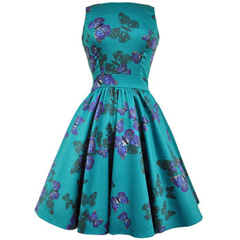dress teal 1950s butterfly tea notonthehighstreet lady