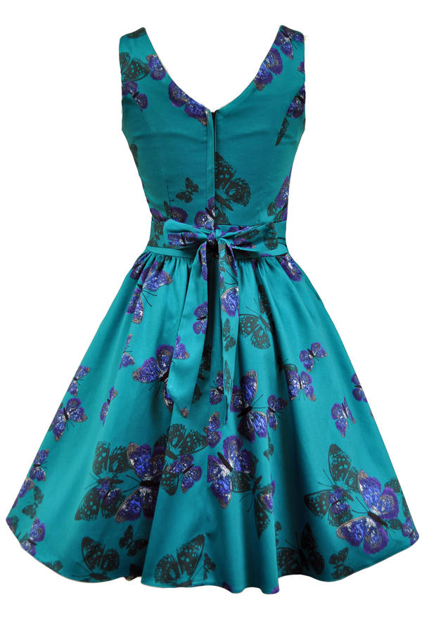 1950s Vintage Style Teal Butterfly Tea Dress By Lady Vintage ...