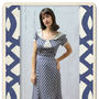 1940's Style Day Dress In Navy Fan Print Crepe, thumbnail 2 of 3