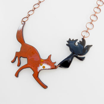 Fox And Crow Enamel Necklace, 3 of 4
