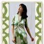 1940s Style Midi Dress In Green Hydrangea Silk Satin, thumbnail 2 of 3