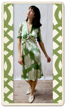 1940s Style Midi Dress In Green Hydrangea Silk Satin, 2 of 3