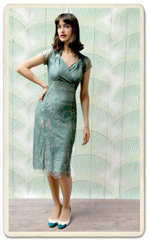 Lace Dress With Sweetheart Neckline In Aqua Shimmer, 2 of 3